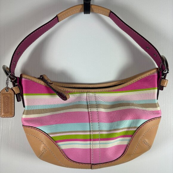 COACH | Pastel Stripe Sateen & Leather Shoulder Bag | Y2K Vintage | RARE - Picture 1 of 6